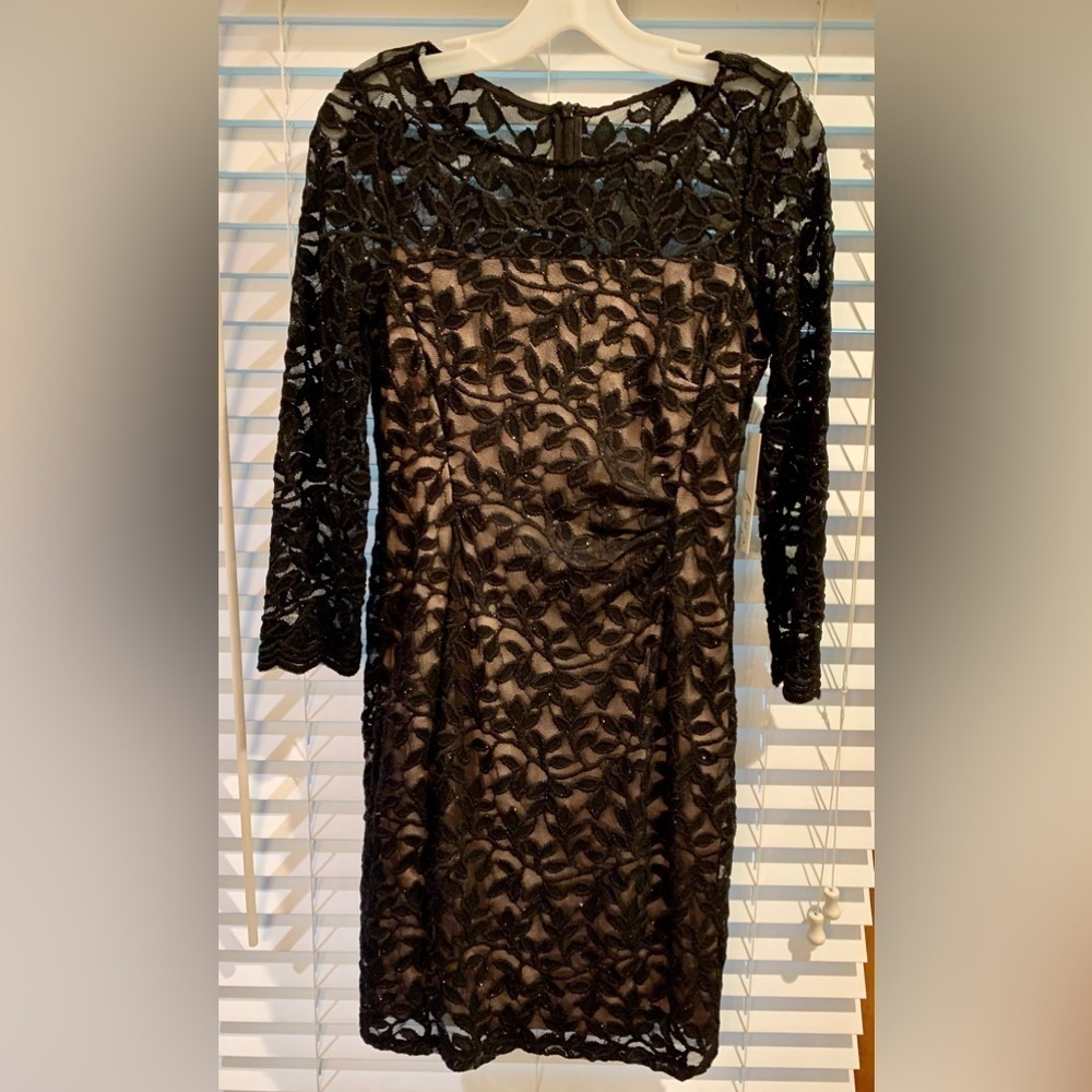 Eliza J Black Shimmery  Lace Dress with Nude Lining Size 6 NWT
